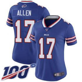 Wholesale Cheap Nike Bills #17 Josh Allen Royal Blue Team Color Women\'s Stitched NFL 100th Season Vapor Limited Jersey