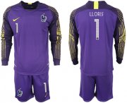 Wholesale Cheap France #1 Lloris Purple Goalkeeper Long Sleeves Soccer Country Jersey