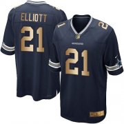Wholesale Cheap Nike Cowboys #21 Ezekiel Elliott Navy Blue Team Color Youth Stitched NFL Elite Gold Jersey