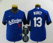 Wholesale Cheap Youth Los Angeles Dodgers #13 Max Muncy Blue #2 #20 Patch City Connect Number Cool Base Stitched Jersey