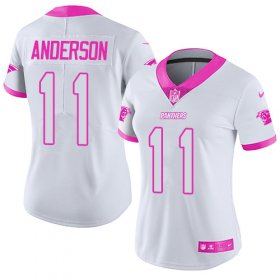 Wholesale Cheap Nike Panthers #11 Robby Anderson White/Pink Women\'s Stitched NFL Limited Rush Fashion Jersey