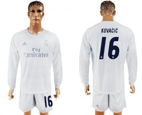 Wholesale Cheap Real Madrid #16 Kovacic Marine Environmental Protection Home Long Sleeves Soccer Club Jersey