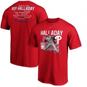 Wholesale Cheap Philadelphia Phillies #34 Roy Halladay 2019 Hall of Fame Stats T-Shirt Red