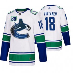 Wholesale Cheap Vancouver Canucks #18 Jake Virtanen 50th Anniversary Men\'s White 2019-20 Away Authentic NHL Jersey