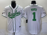 Wholesale Cheap Men's Philadelphia Eagles #1 Jalen Hurts White Cool Base Stitched Baseball Jersey1