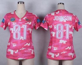 Wholesale Cheap Nike Lions #81 Calvin Johnson Pink Women\'s Stitched NFL Elite Camo Fashion Jersey