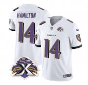 Wholesale Cheap Men's Baltimore Ravens #14 Kyle Hamilton White 2023 F.U.S.E With Patch Throwback Vapor Limited Stitched Jersey