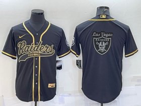 Wholesale Cheap Men\'s Las Vegas Raiders Black Gold Team Big Logo With Patch Cool Base Stitched Baseball Jersey