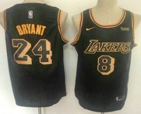 Wholesale Cheap Men\'s Los Angeles Lakers #8 #24 Kobe Bryant Black 2020 Nike City Edition Wish Patch Stitched Jersey