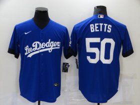 Wholesale Cheap Men\'s Los Angeles Dodgers #50 Mookie Betts Blue 2021 City Connect Cool Base Stitched Jersey