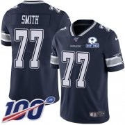 Wholesale Cheap Nike Cowboys #77 Tyron Smith Navy Blue Team Color Men's Stitched With Established In 1960 Patch NFL 100th Season Vapor Untouchable Limited Jersey
