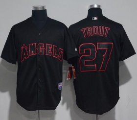 Wholesale Cheap Angels of Anaheim #27 Mike Trout Black Strip Stitched MLB Jersey