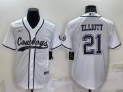 Wholesale Men's Dallas Cowboys #21 Ezekiel Elliott White Stitched Cool Base Nike Baseball Jersey