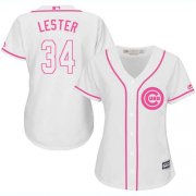 Wholesale Cheap Cubs #34 Jon Lester White/Pink Fashion Women's Stitched MLB Jersey