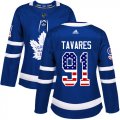 Wholesale Cheap Adidas Maple Leafs #91 John Tavares Blue Home Authentic USA Flag Women's Stitched NHL Jersey