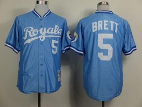 Wholesale Cheap Mitchell and Ness Royals #5 George Brett Light Blue Throwback Stitched MLB Jersey