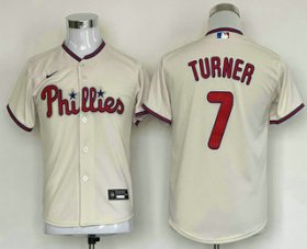 Cheap Youth Philadelphia Phillies #7 Trea Turner Cream Stitched MLB Cool Base Nike Jersey