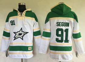 Wholesale Cheap Stars #91 Tyler Seguin White Sawyer Hooded Sweatshirt Stitched NHL Jersey