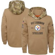 Wholesale Cheap Youth Pittsburgh Steelers Nike Khaki 2019 Salute to Service Therma Pullover Hoodie