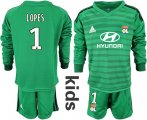 Wholesale Cheap Lyon #1 Lopes Green Goalkeeper Long Sleeves Kid Soccer Club Jersey