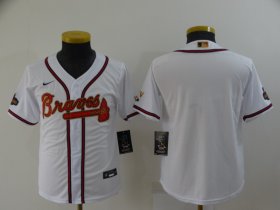 Wholesale Cheap Youth Atlanta Braves Blank 2022 White Gold World Series Champions Program Cool Base Stitched Jersey