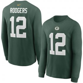 Wholesale Cheap Green Bay Packers #12 Aaron Rodgers Nike Player Name & Number Long Sleeve T-Shirt Green