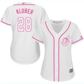 Wholesale Cheap Indians #28 Corey Kluber White/Pink Fashion Women\'s Stitched MLB Jersey