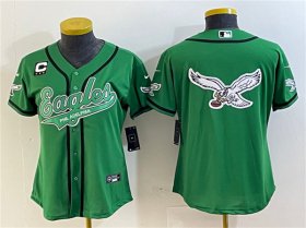 Cheap Women\'s Philadelphia Eagles Green Team Big Logo With 3-Star C Patch Cool Base Stitched Baseball Jerseys