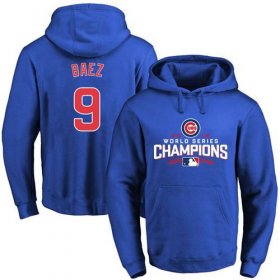 Wholesale Cheap Cubs #9 Javier Baez Blue 2016 World Series Champions Pullover MLB Hoodie