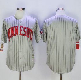 Wholesale Cheap Mitchell And Ness Twins Blank Grey Strip Throwback Stitched MLB Jersey