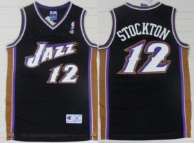 Wholesale Cheap Utah Jazz #12 John Stockton Black Swingman Throwback Jersey