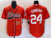 Wholesale Cheap Men's Detroit Tigers #24 Miguel Cabrera Number Orange Cool Base Stitched Baseball Jersey