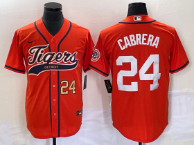 Wholesale Cheap Men\'s Detroit Tigers #24 Miguel Cabrera Number Orange Cool Base Stitched Baseball Jersey