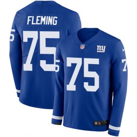 Wholesale Cheap Nike Giants #75 Cameron Fleming Royal Blue Team Color Men\'s Stitched NFL Limited Therma Long Sleeve Jersey