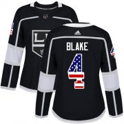 Wholesale Cheap Adidas Kings #4 Rob Blake Black Home Authentic USA Flag Women's Stitched NHL Jersey