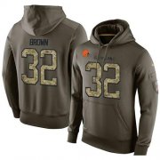 Wholesale Cheap NFL Men's Nike Cleveland Browns #32 Jim Brown Stitched Green Olive Salute To Service KO Performance Hoodie