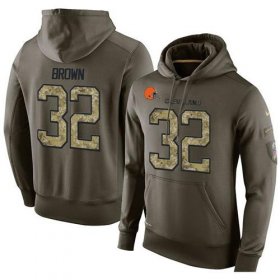 Wholesale Cheap NFL Men\'s Nike Cleveland Browns #32 Jim Brown Stitched Green Olive Salute To Service KO Performance Hoodie