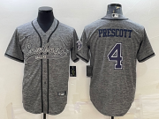 Wholesale Cheap Men's Dallas Cowboys #4 Dak Prescott Grey Gridiron With Patch Cool Base Stitched Baseball Jersey