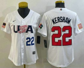 Cheap Women\'s USA Baseball #22 Clayton Kershaw Number 2023 White World Classic Stitched Jersey