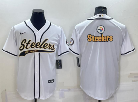 Wholesale Cheap Men\'s Pittsburgh Steelers White Team Big Logo With Patch Cool Base Stitched Baseball Jersey
