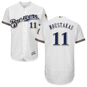 Wholesale Cheap Brewers #11 Mike Moustakas White Flexbase Authentic Collection Stitched MLB Jersey