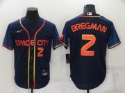 Wholesale Cheap Men's Houston Astros #2 Alex Bregman Number 2022 Navy Blue City Connect Cool Base Stitched Jersey