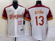 Cheap Men's Venezuela Baseball #13 Ronald Acuna Jr Number 2023 White Red World Classic Stitched Jersey