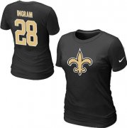 Wholesale Cheap Women's Nike New Orleans Saints #28 Mark Ingram Name & Number T-Shirt Black