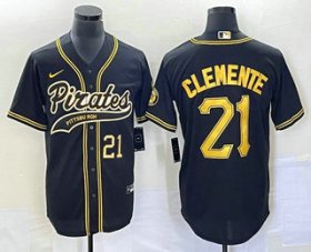 Wholesale Cheap Men\'s Pittsburgh Pirates #21 Roberto Clemente Number Black Cool Base Stitched Baseball Jersey