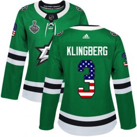 Cheap Adidas Stars #3 John Klingberg Green Home Authentic USA Flag Women\'s 2020 Stanley Cup Final Stitched NHL Jersey