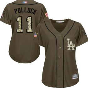 Women\'s A. J. Pollock Green Jersey - #11 Baseball Los Angeles Dodgers Salute to Service