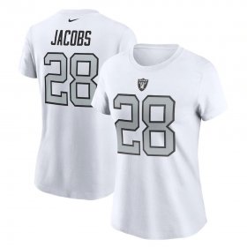Wholesale Cheap Las Vegas Raiders #28 Josh Jacobs Nike Women\'s Team Player Name & Number T-Shirt White