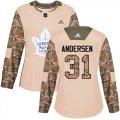 Wholesale Cheap Adidas Maple Leafs #31 Frederik Andersen Camo Authentic 2017 Veterans Day Women's Stitched NHL Jersey