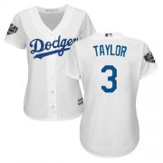 Wholesale Cheap Dodgers #3 Chris Taylor White Home 2018 World Series Women's Stitched MLB Jersey
